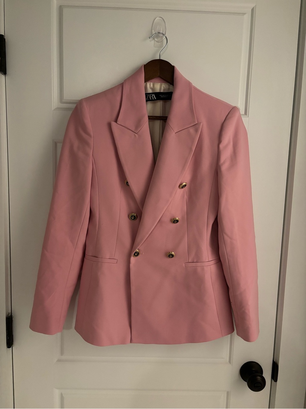 Zara Pink Double-Breasted Blazer with Gold Buttons